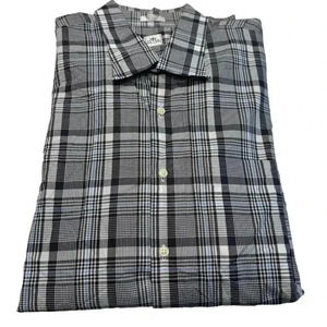 Peter Millar Mens XL Gray Blue Plaid 100% Cotton Button Up Long Sleeve Shirt